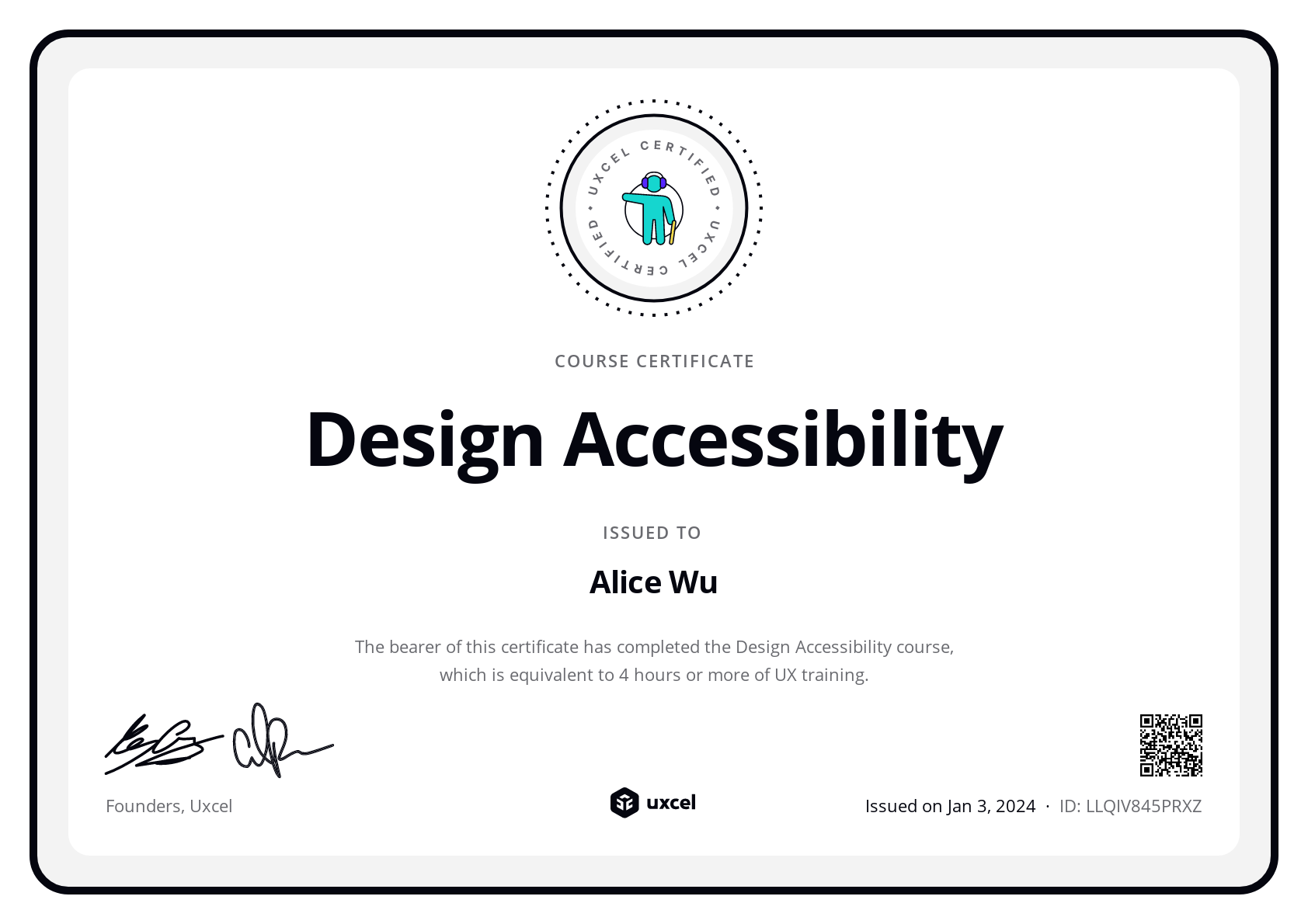 Alice Wu's certificate